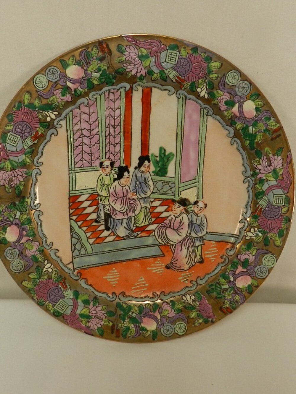 19th Century Macua Chinese Porcelain plate decor hand painted 10" Asian floral